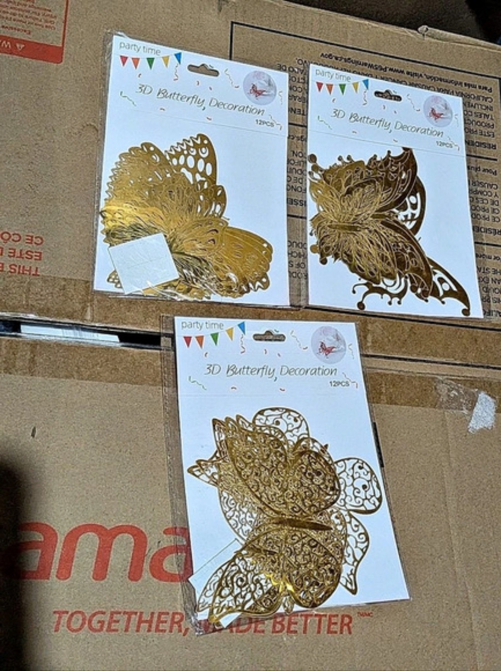 New Set Of 3 Party Time 3D Butterfly Decoration Gold Set(36 Pcs)